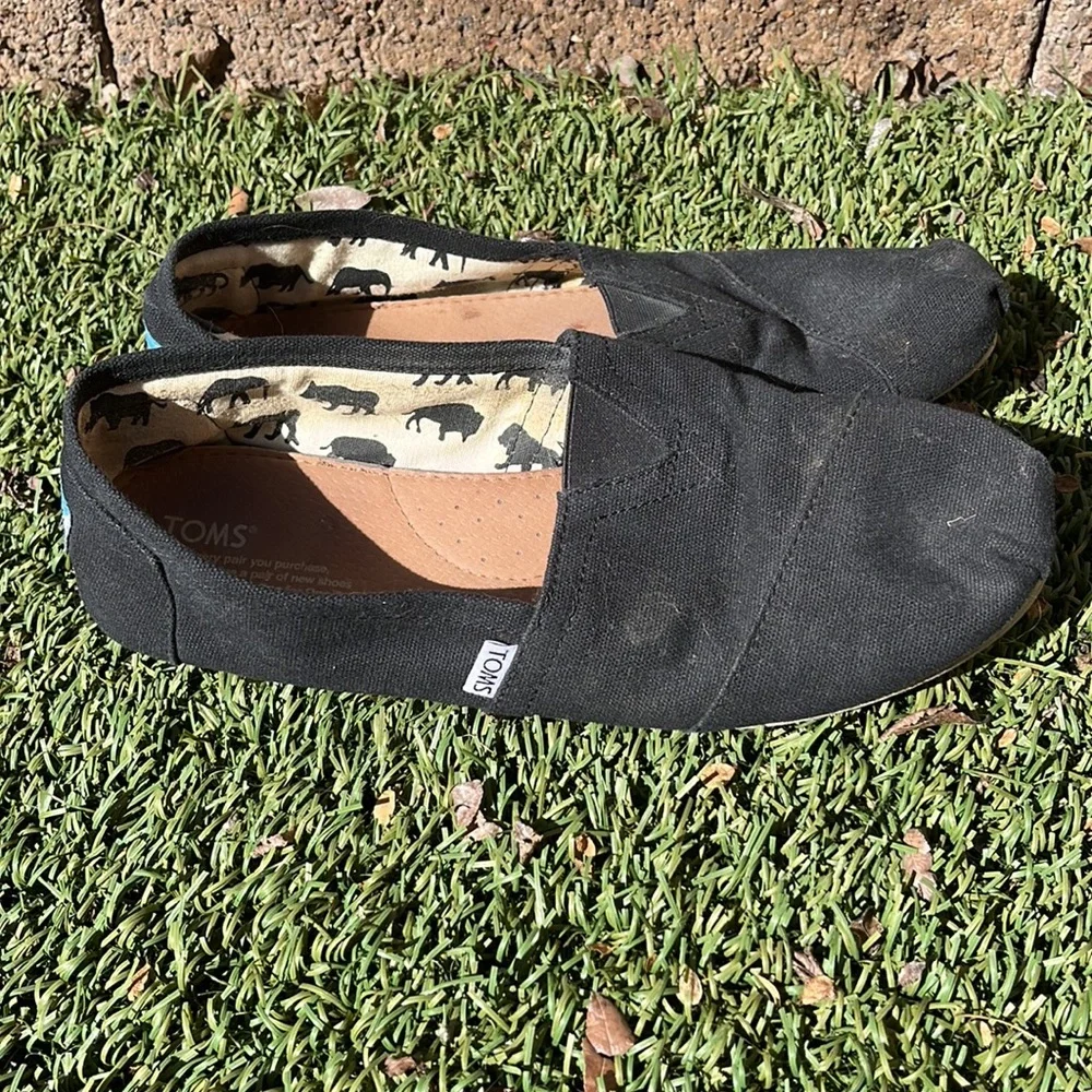 TOMS Men's Black Canvas Classic Alpargata Slip On Shoes Size 10 Low Top Casual